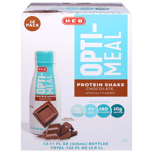 H-E-B Opti-Meal 10g Protein Shakes 12 pk Bottles - Chocolate