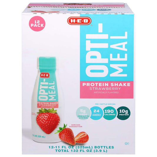 H-E-B Opti-Meal 10g Protein Shakes 12 pk Bottles - Strawberry