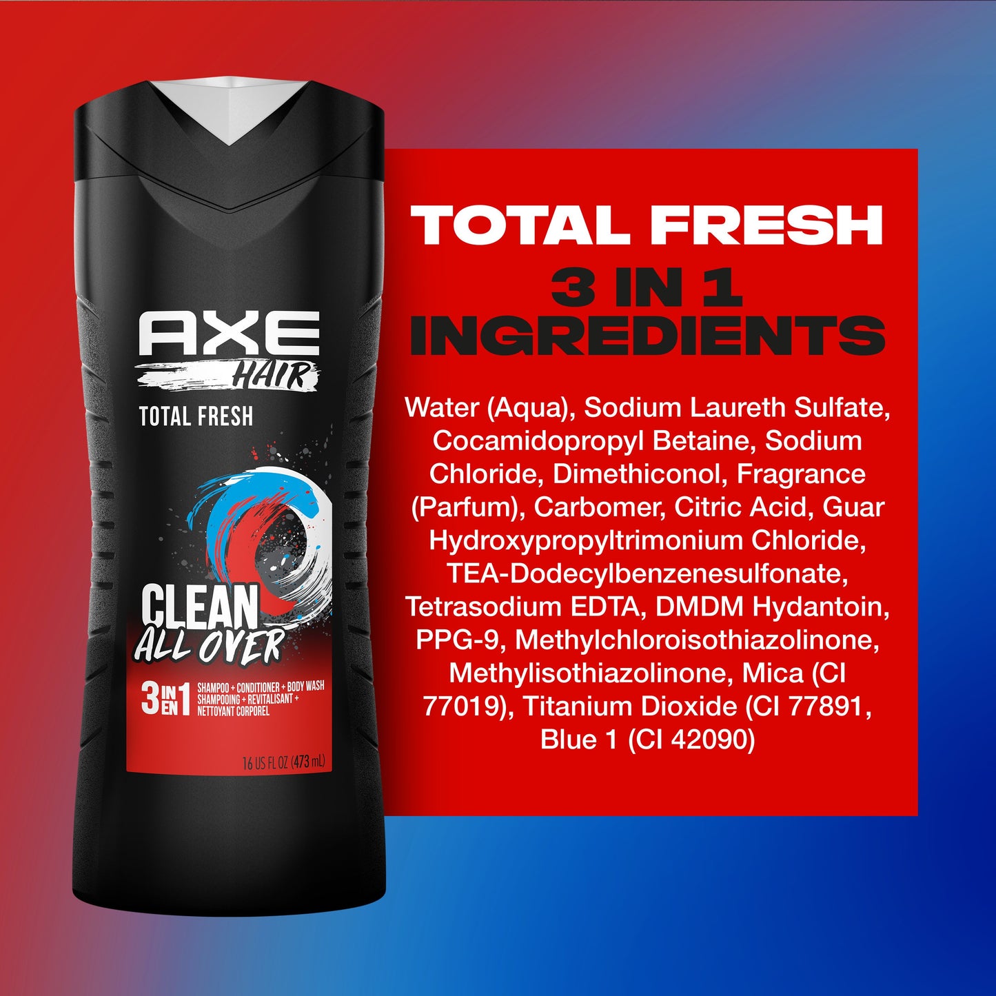 AXE 3 in 1 Body Wash + Shampoo + Conditioner - Total Fresh