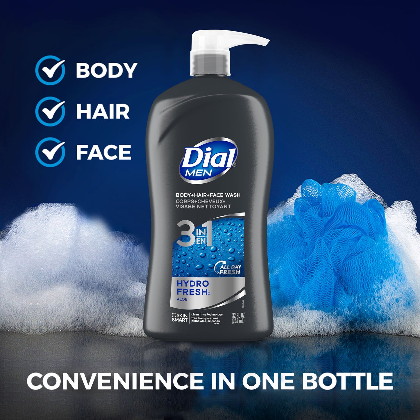 Dial Men 3-in-1 Body, Hair & Face Wash - Hydro Fresh