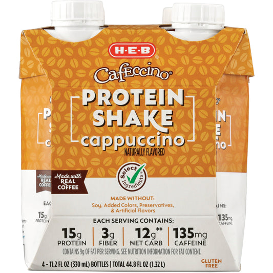 H-E-B Cafeccino 15g Protein Shakes 4 pk Bottles - Cappuccino