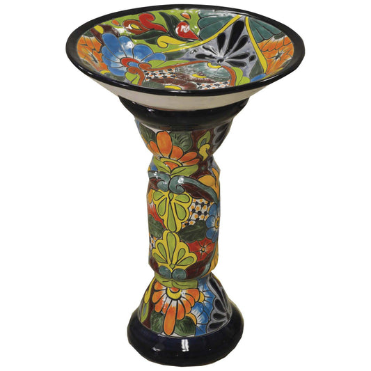 Blue Orange Pottery Talavera Bird Bath