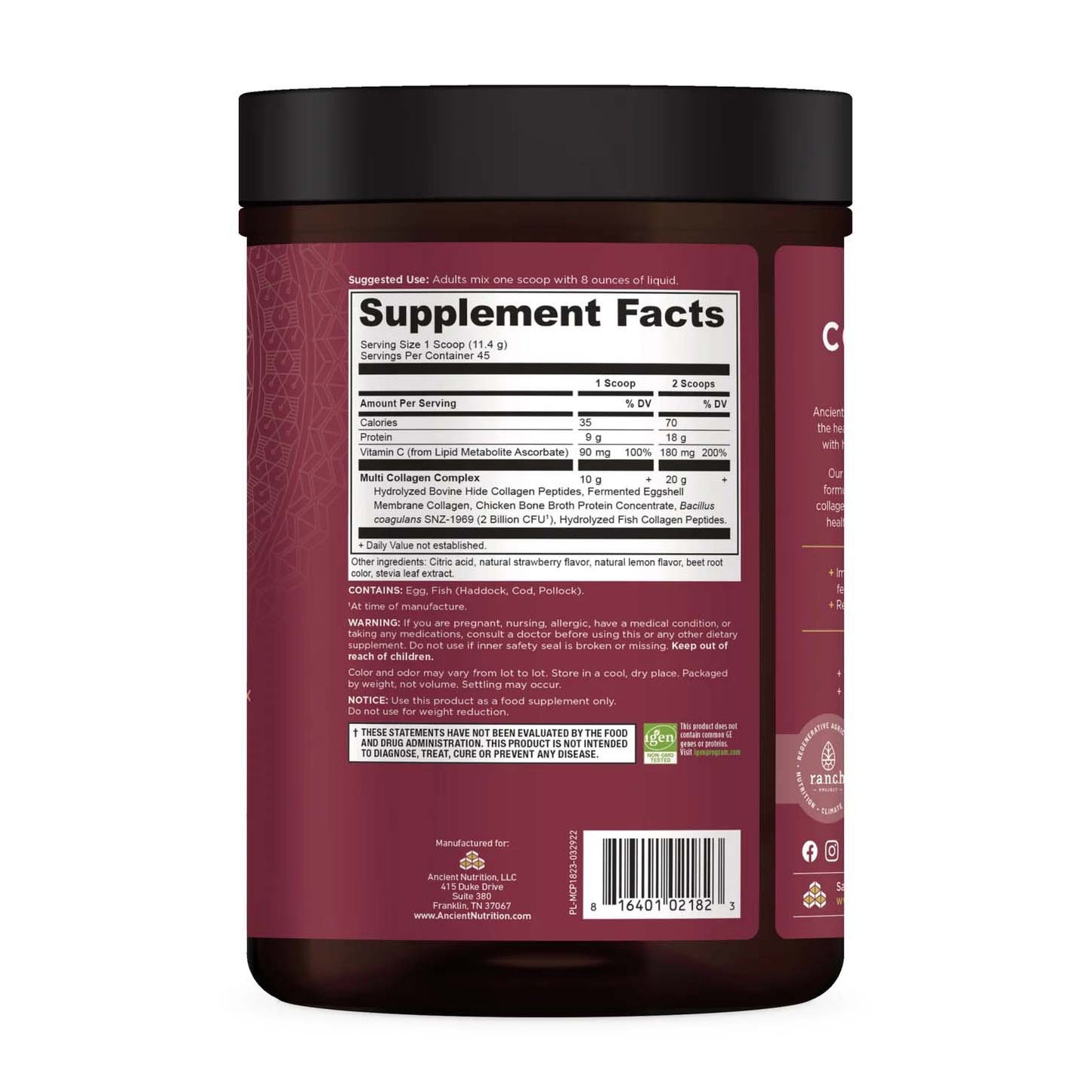 Ancient Nutrition Multi Collagen Protein - Strawberry Lemonade