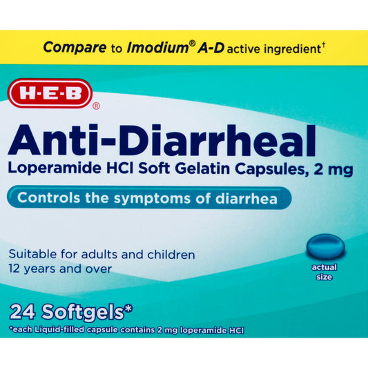 H-E-B Loperamide Hydrochloride Diarrhea Relief Softgels – 2mg