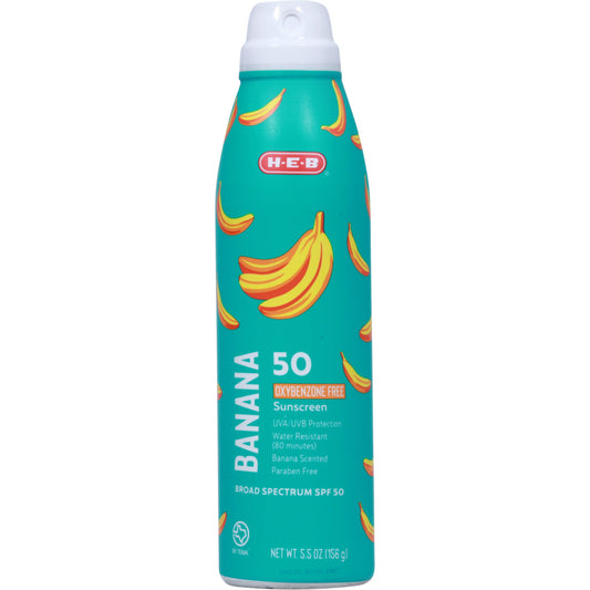 H-E-B Oxybenzone Free Banana Sunscreen Spray – SPF 50