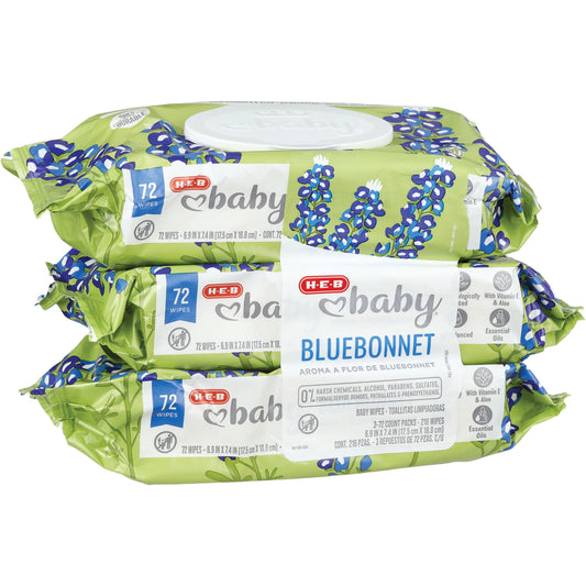 H-E-B Baby Wipes - Bluebonnet Scented, 3 pk