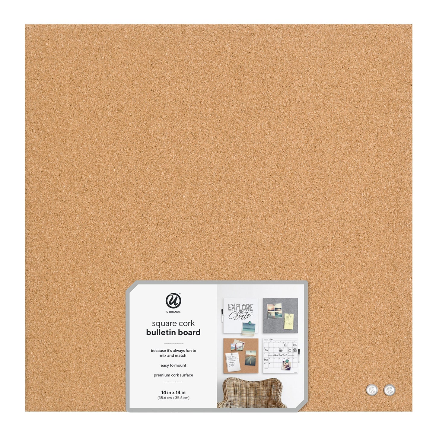 U Brands Square Cork Bulletin Board