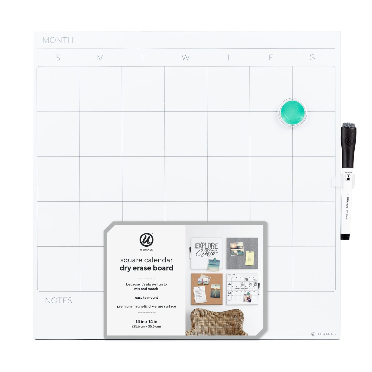 U Brands Square Calendar Dry Erase Board