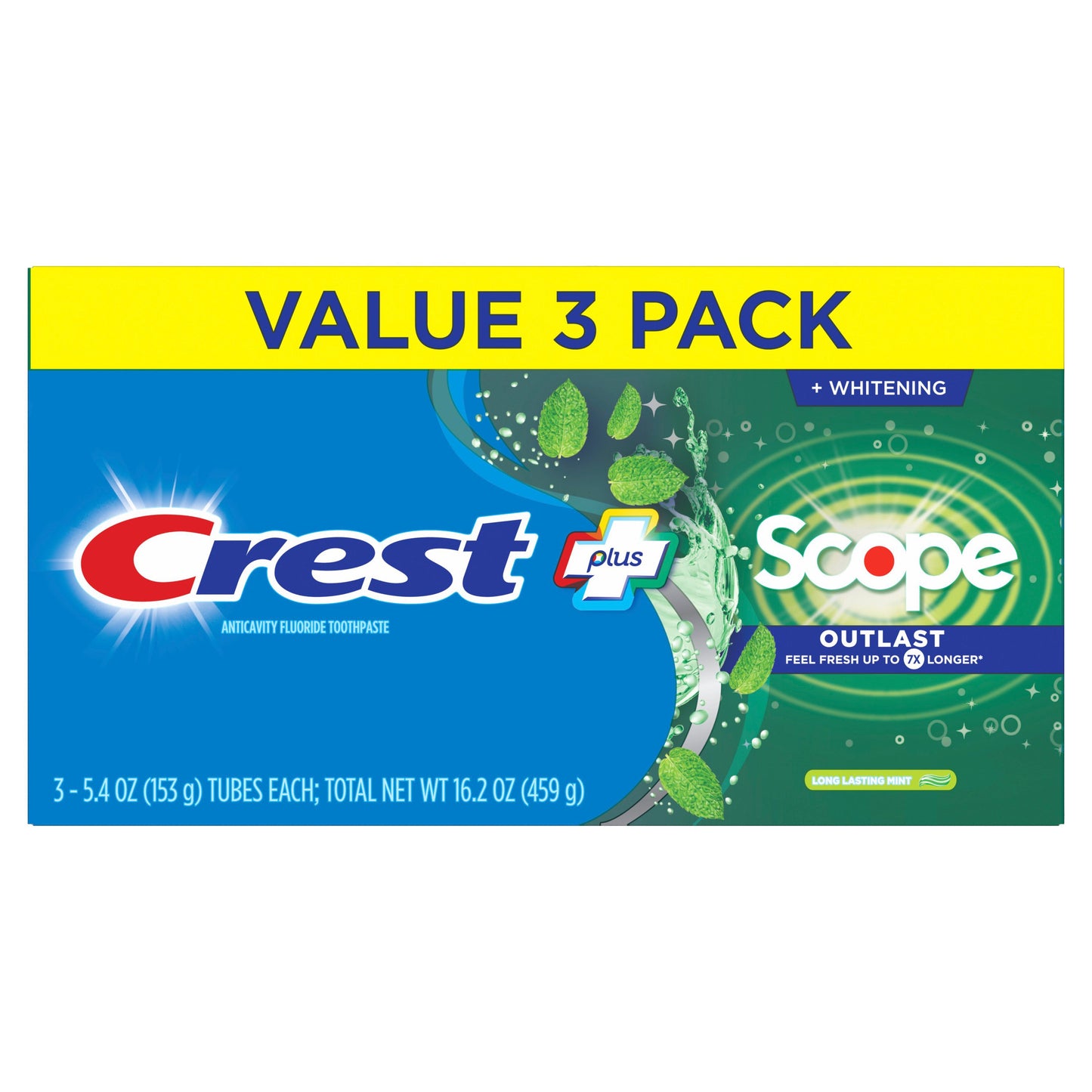 Crest Complete + Scope Outlast Whitening Toothpaste - Long Lasting Mint, 3 Pk