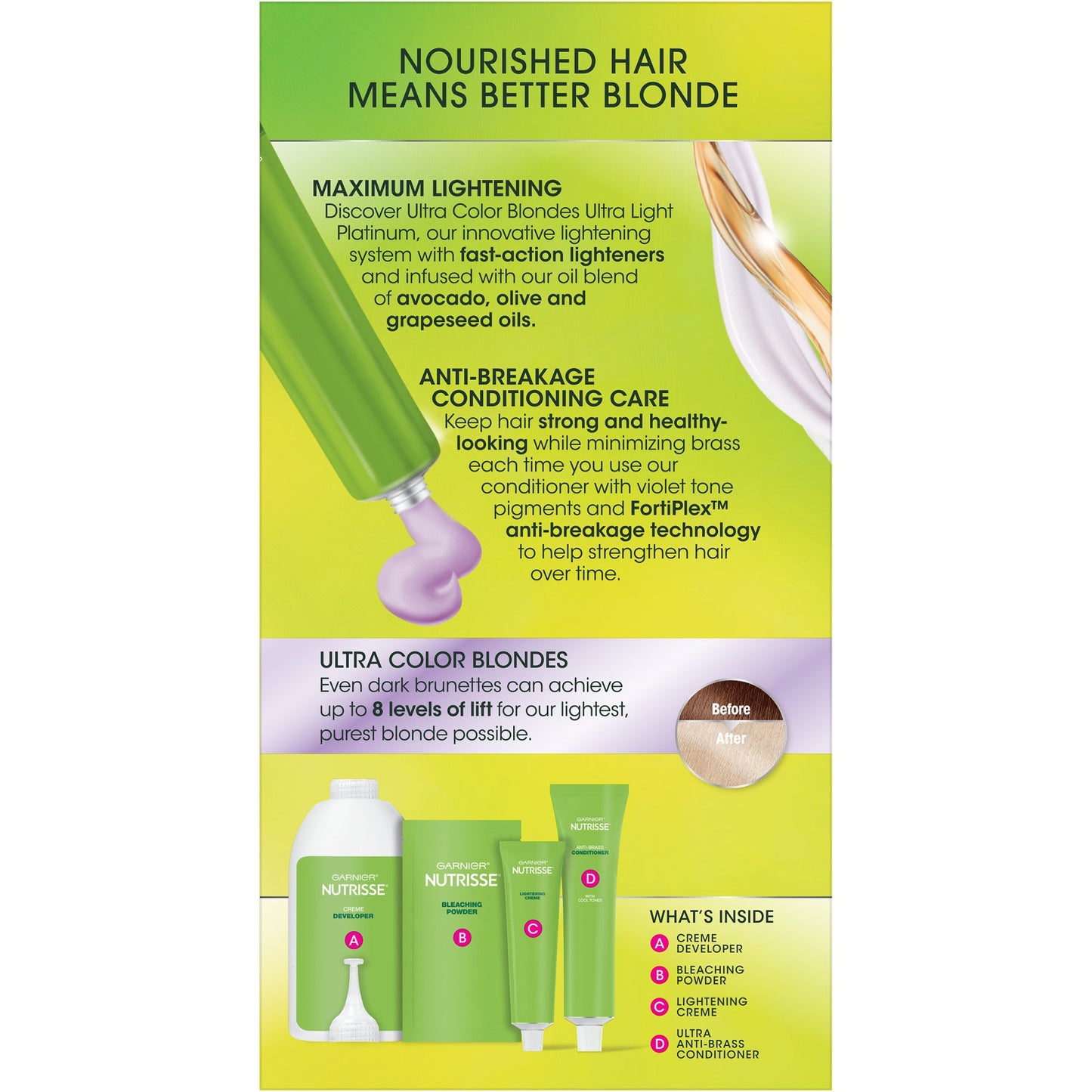 Garnier Nutrisse Ultra Color Maximum Lightening Bleach with Fortifying Anti-Brass Conditioner Mascarpone Creme PL2