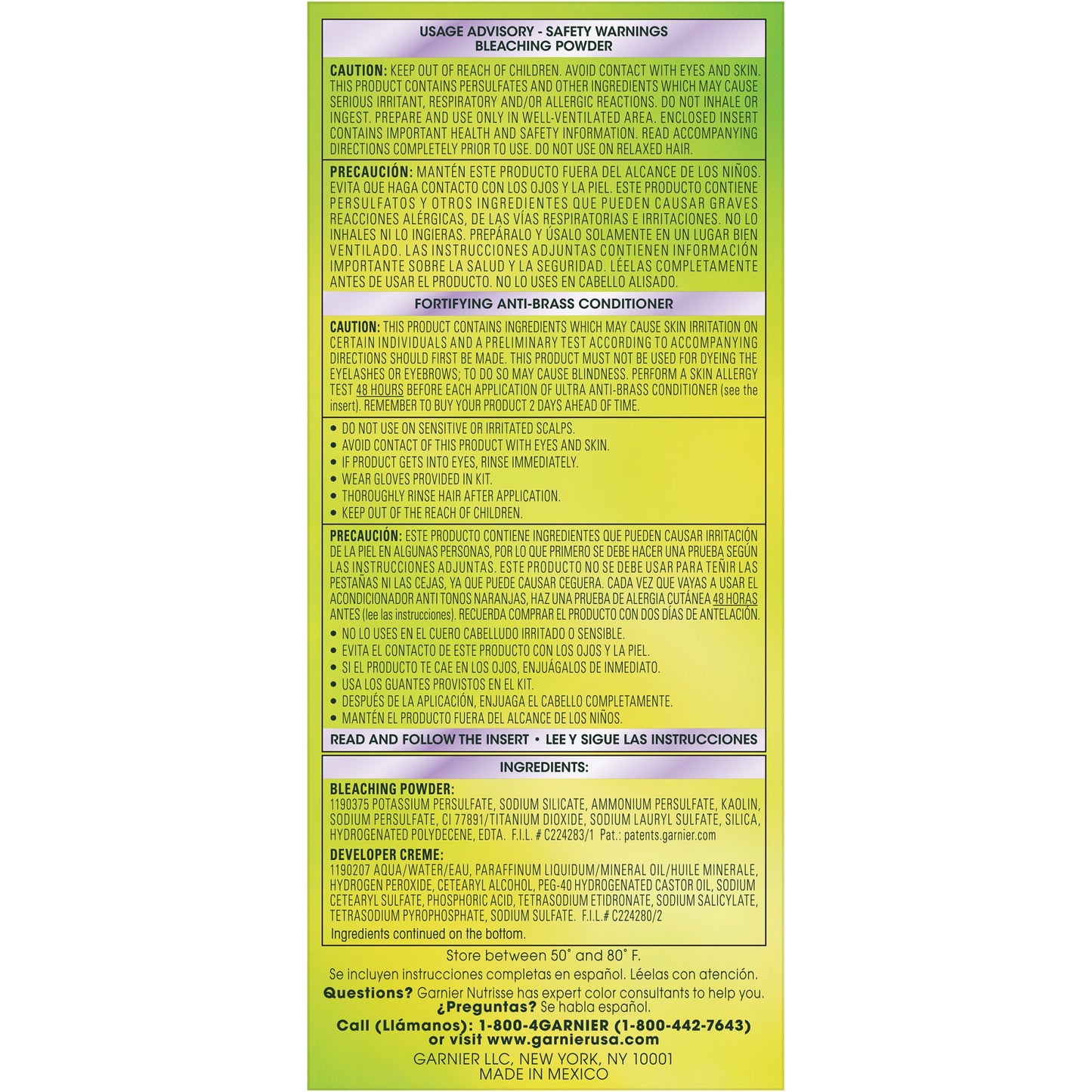Garnier Nutrisse Ultra Color Maximum Lightening Bleach with Fortifying Anti-Brass Conditioner Mascarpone Creme PL2