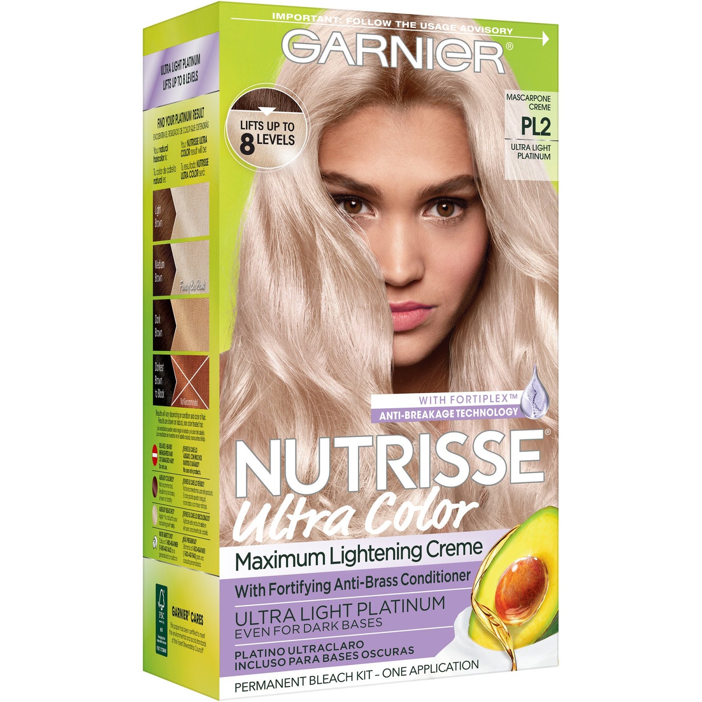 Garnier Nutrisse Ultra Color Maximum Lightening Bleach with Fortifying Anti-Brass Conditioner Mascarpone Creme PL2