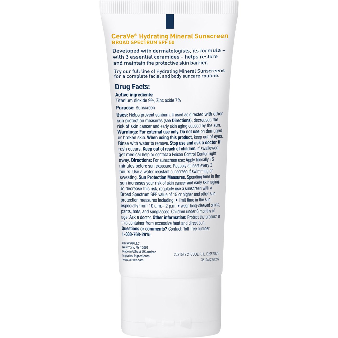 CeraVe Hydrating Mineral Sunscreen Face Lotion Broad Spectrum SPF 50