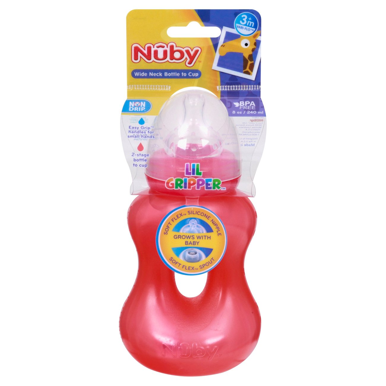 Nuby Lil Gripper Wide Neck Bottle To Cup - Colors May Vary