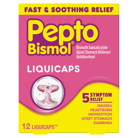 Pepto-Bismol Liquicaps, Multi-Symptom Relief of Gas, Nausea, Heartburn, Indigestion, Upset Stomach, & Diarrhea