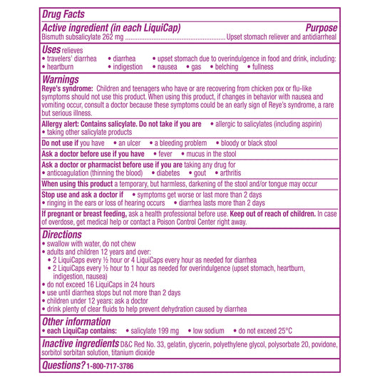 Pepto-Bismol Liquicaps, Multi-Symptom Relief of Gas, Nausea, Heartburn, Indigestion, Upset Stomach, & Diarrhea
