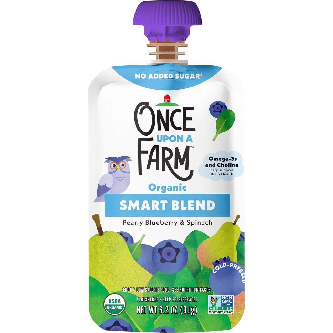 Once Upon a Farm Organic Smart Blend Baby Food Pouch - Pear-y Blueberry & Spinach