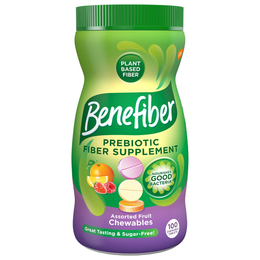 Benefiber Chewable Prebiotic Fiber Supplement Tablets for Digestive Health, Assorted Fruit Flavors