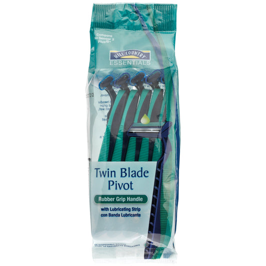Hill Country Essentials Men's Twin Blade Pivot with Rubber Grip Disposable Handle