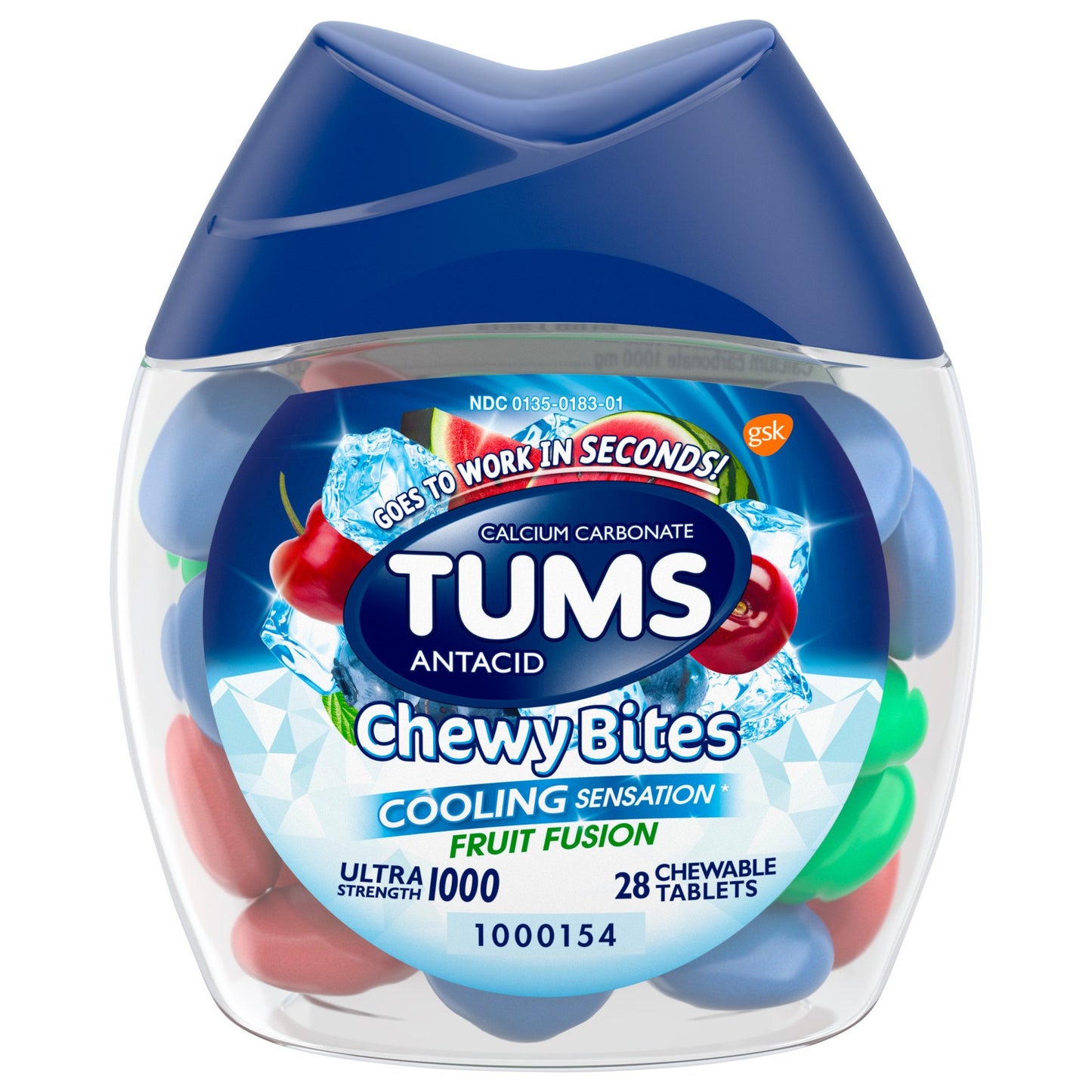 Tums Chewy Bites Cooling Sensation Antacid Chews for Ultra Strength Heartburn Relief, Fruit Fusion