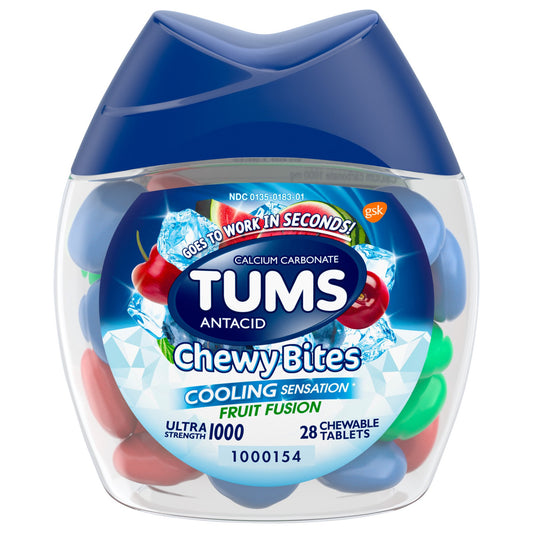 Tums Chewy Bites Cooling Sensation Antacid Chews for Ultra Strength Heartburn Relief, Fruit Fusion