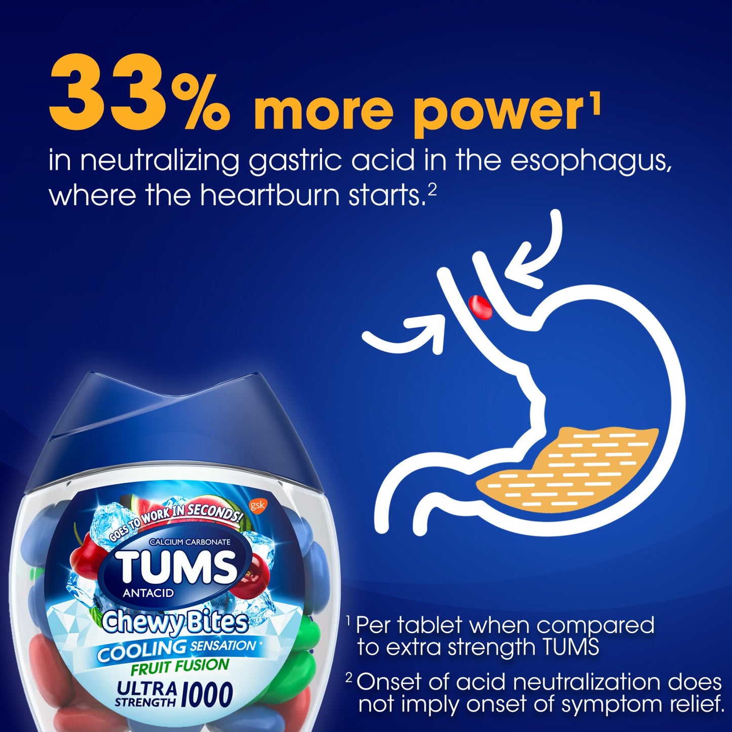 Tums Chewy Bites Cooling Sensation Antacid Chews for Ultra Strength Heartburn Relief, Fruit Fusion