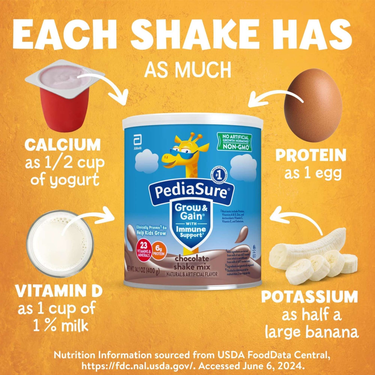 PediaSure Grow & Gain with Immune Support 6g Protein Shake Mix for Kids - Chocolate