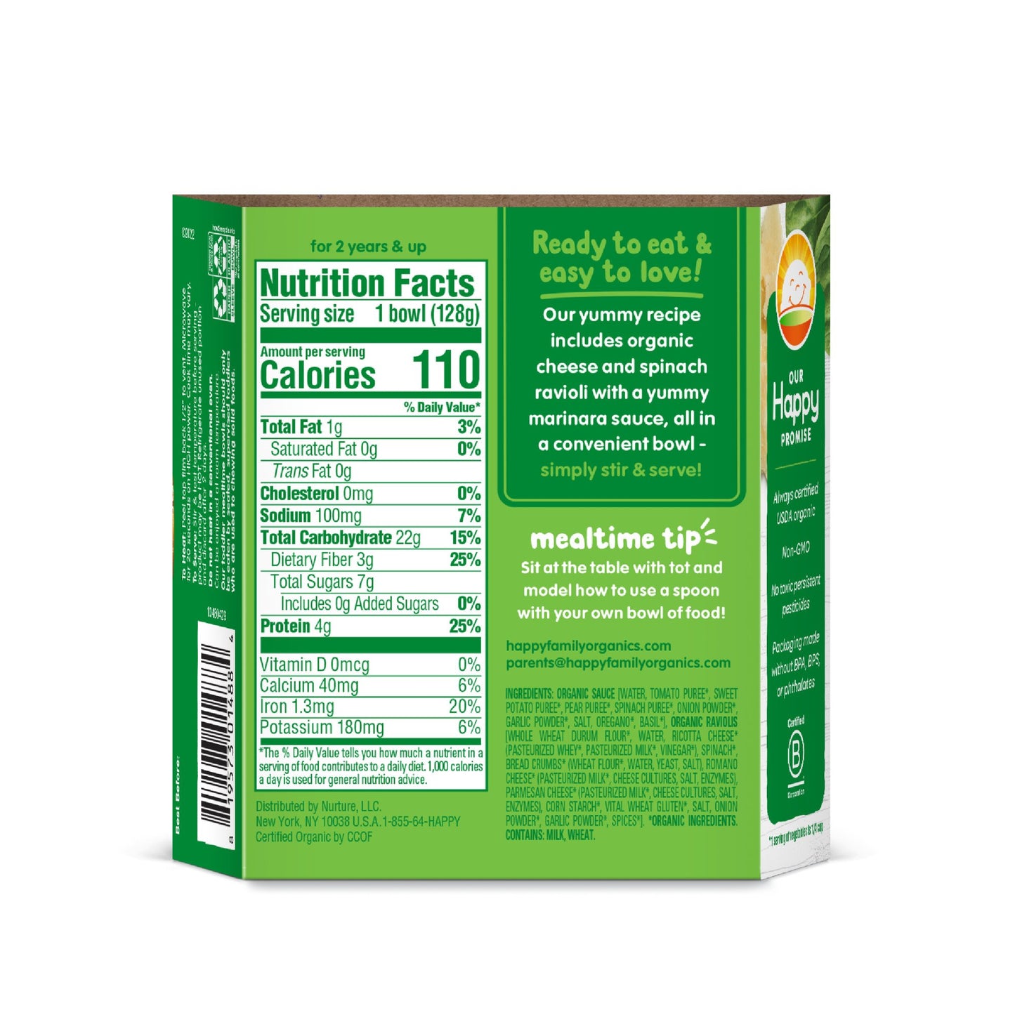 Happy Tot Organics Cheese & Spinach Ravioli Bowl