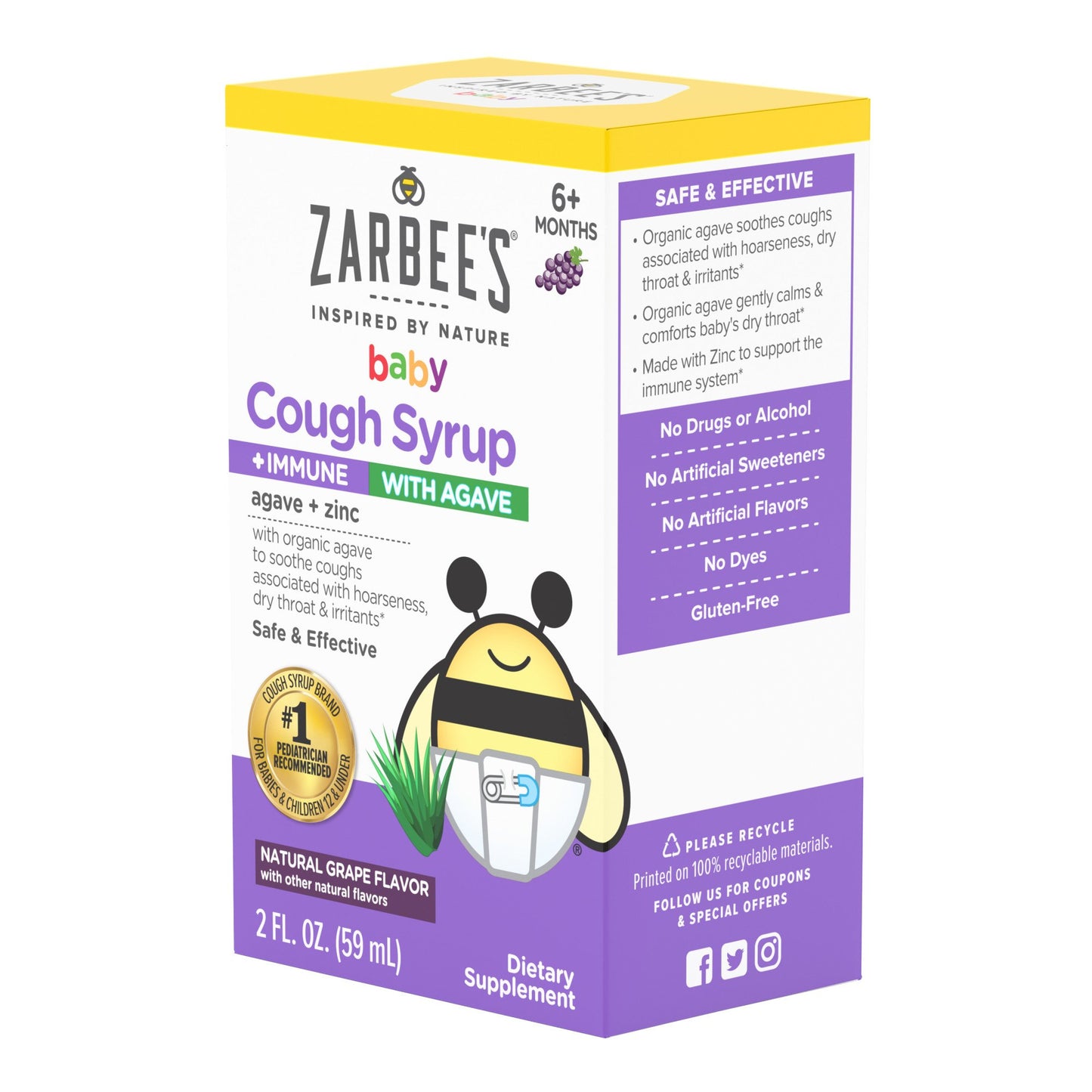 Zarbee's Baby Cough Syrup + Immune with Agave + Zinc - Grape