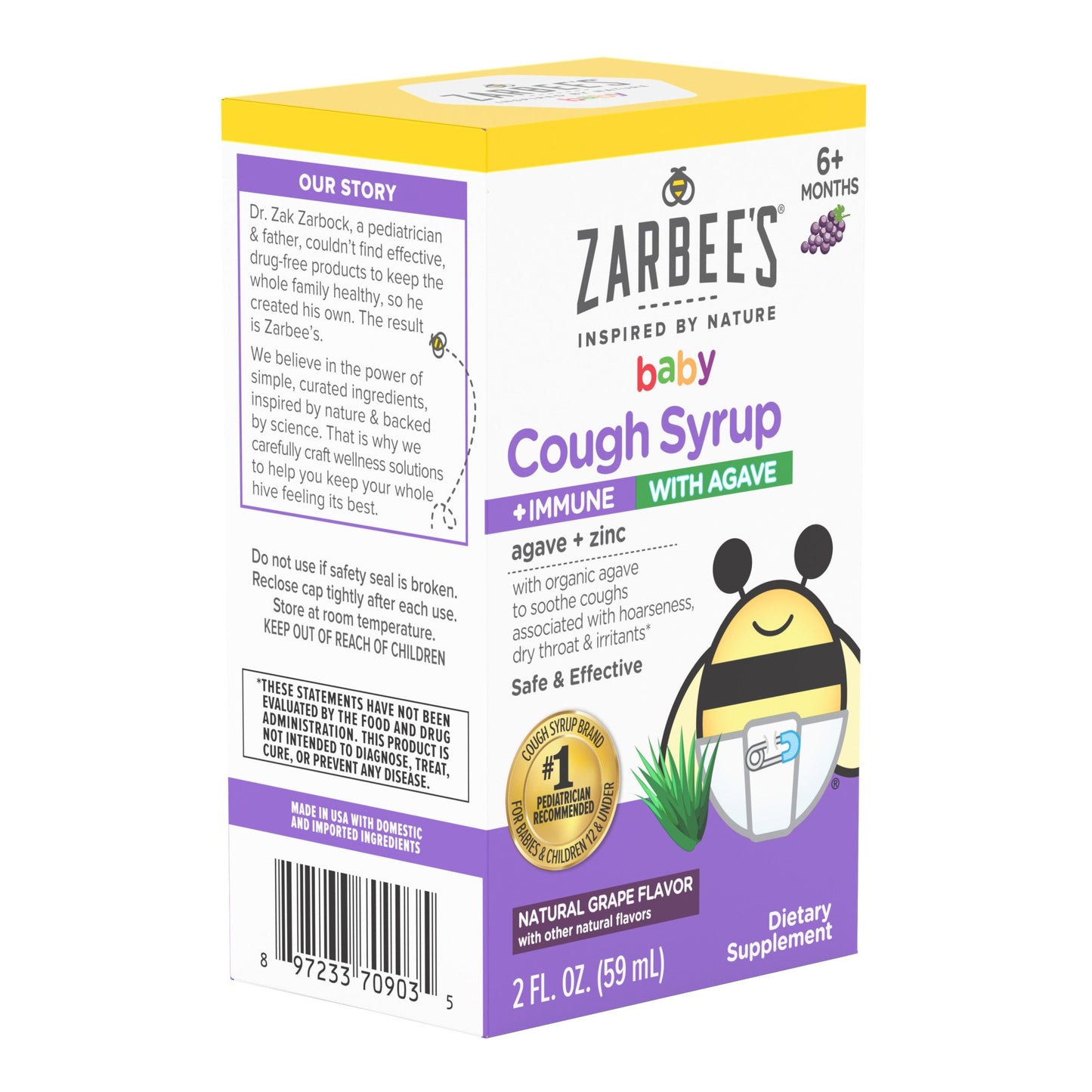 Zarbee's Baby Cough Syrup + Immune with Agave + Zinc - Grape