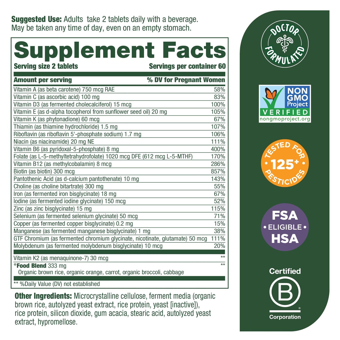 MegaFood Baby & Me 2 Prenatal Multivitamin Tablets
