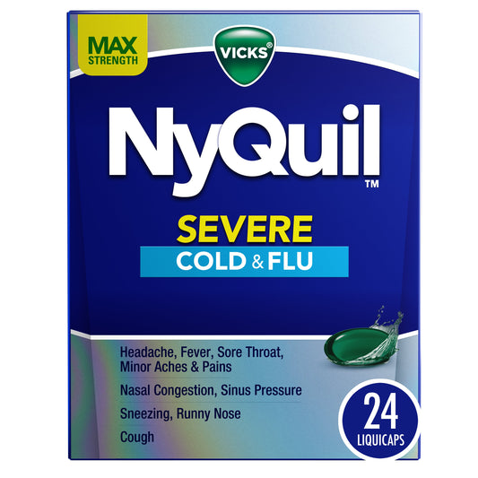 Vicks NyQuil SEVERE Cold & Flu Liquicaps Over-the-Counter Medicine, Powerful Nighttime Relief