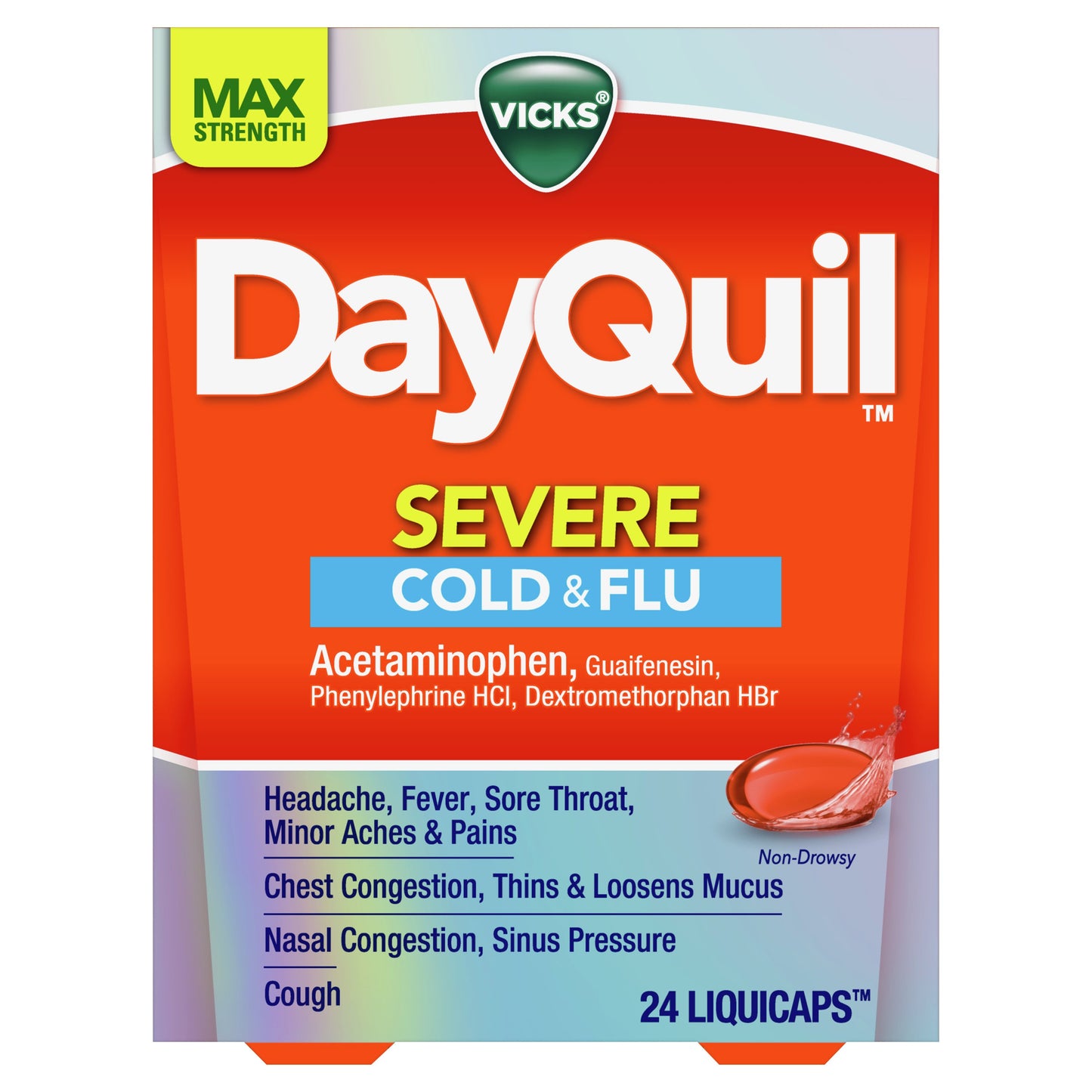 Vicks DayQuil SEVERE Cold & Flu Liquicaps Over-the-Counter Medicine, Powerful Non-Drowsy Daytime Relief