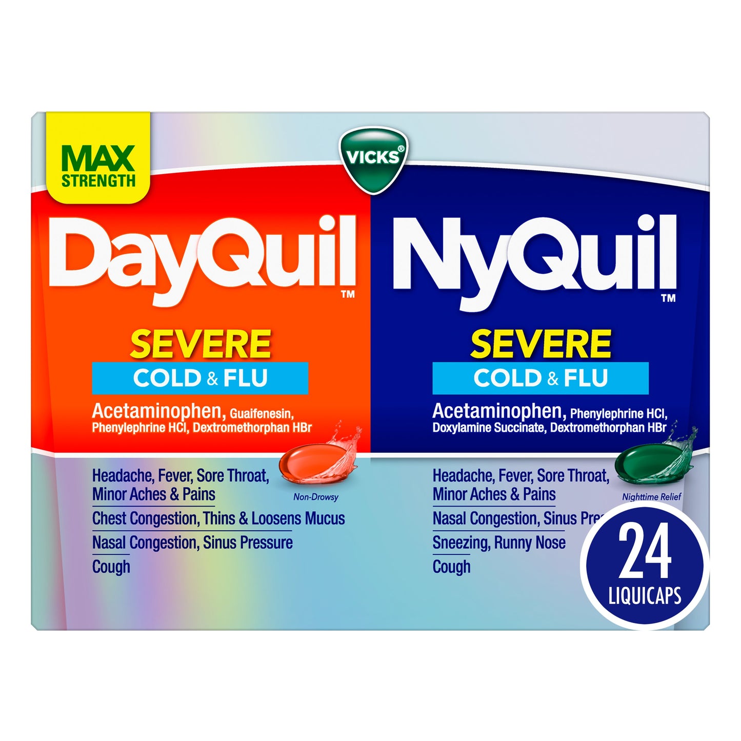 Vicks DayQuil & NyQuil SEVERE Cold & Flu Over-the-Counter Medicine, Powerful Daytime & Nighttime Relief, Combo Pack