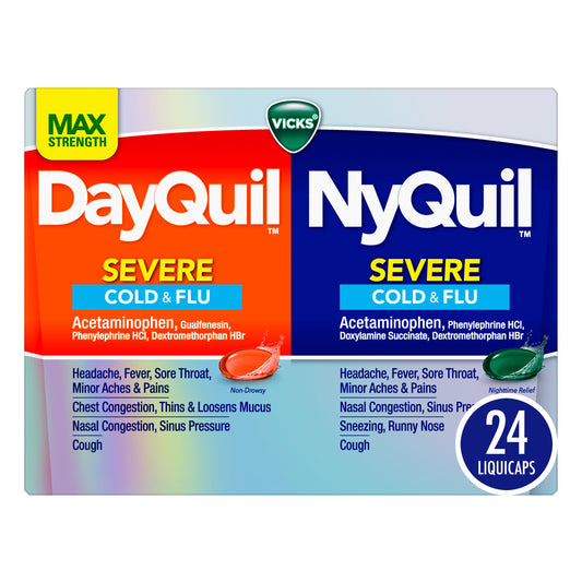 Vicks DayQuil & NyQuil SEVERE Cold & Flu Over-the-Counter Medicine, Powerful Daytime & Nighttime Relief, Combo Pack