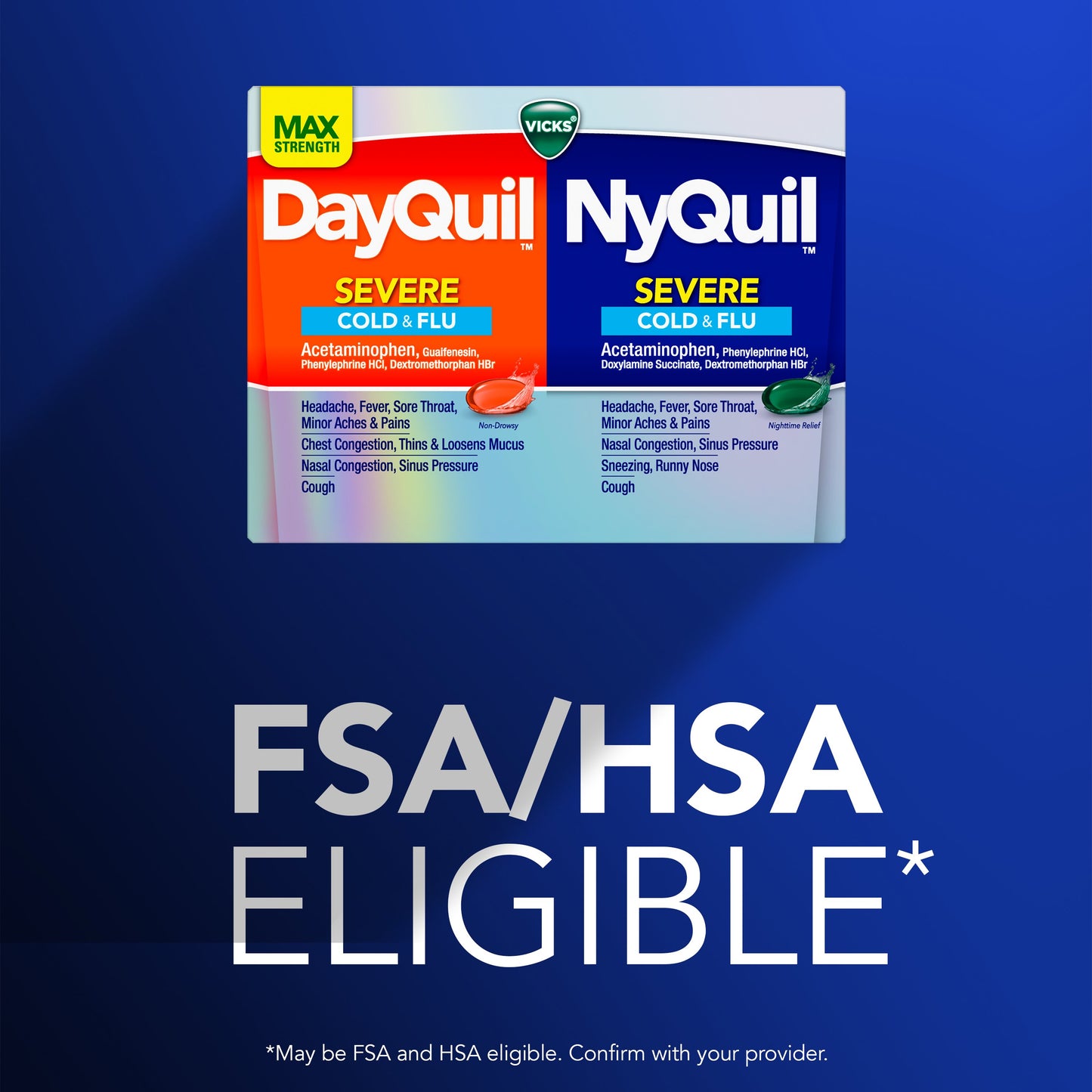 Vicks DayQuil & NyQuil SEVERE Cold & Flu Over-the-Counter Medicine, Powerful Daytime & Nighttime Relief, Combo Pack