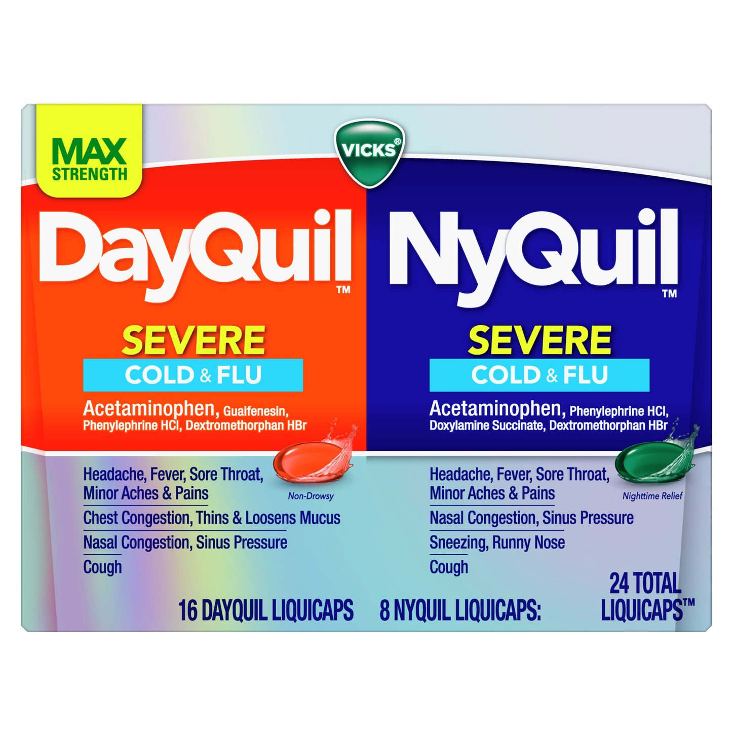 Vicks DayQuil & NyQuil SEVERE Cold & Flu Over-the-Counter Medicine, Powerful Daytime & Nighttime Relief, Combo Pack