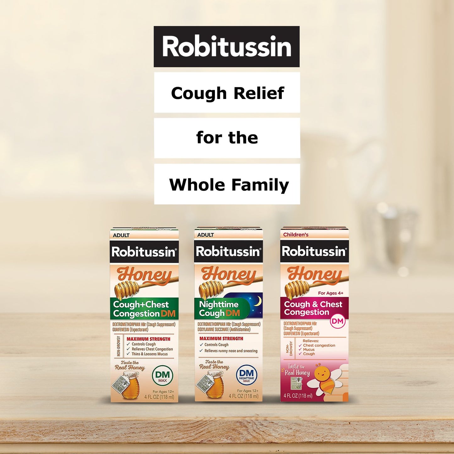 Robitussin Maximum Strength Honey Cough + Chest Congestion DM and Maximum Strength Honey Nighttime Cough DM, Value Pack of Cough Medicine for Adults and Children 12+, Honey Flavored