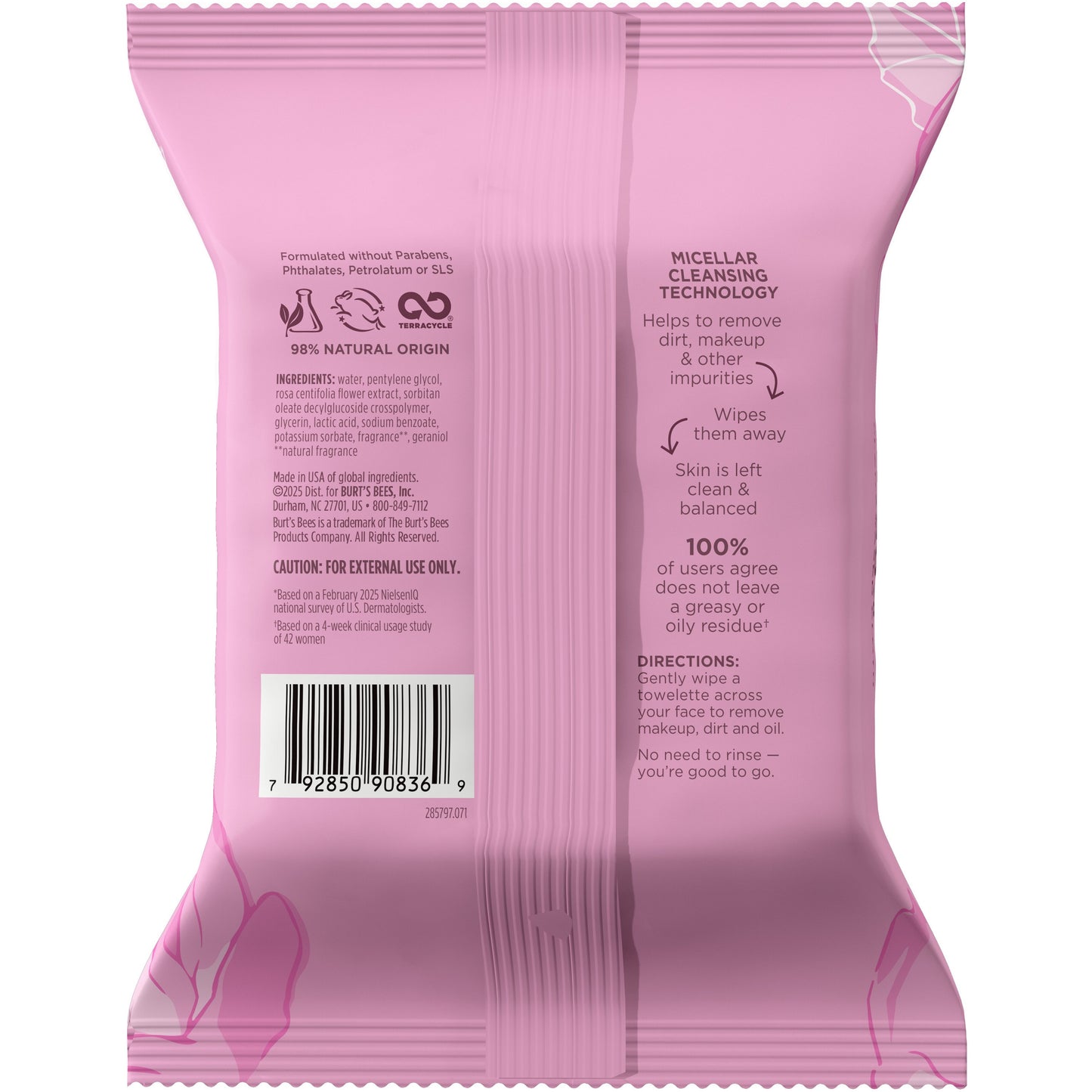 Burt's Bees Micellar Facial Towelettes with Rose Water