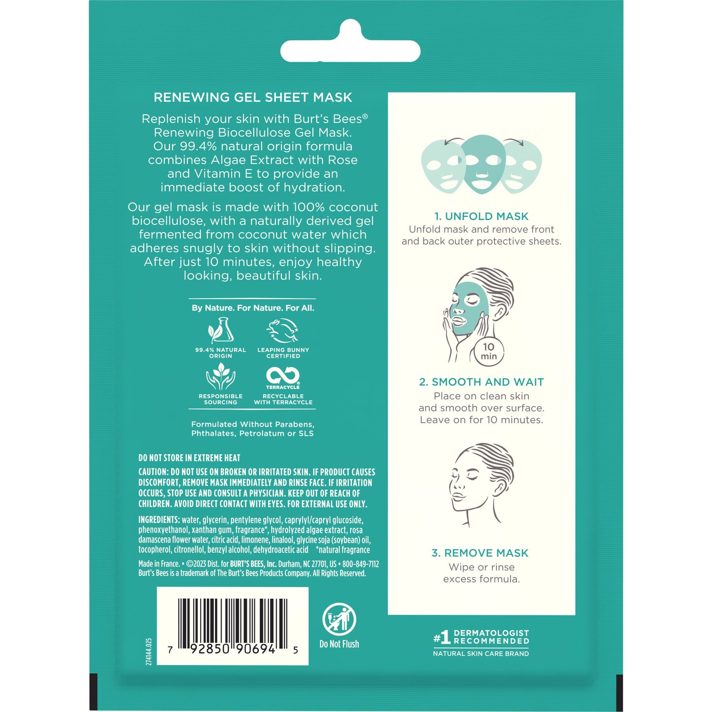 Burt's Bees Renewing Biocellulose Gel Face Mask - Rose & Algae Extract