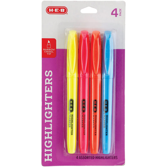 H-E-B Narrow Chisel Tip Highlighters - Assorted Ink
