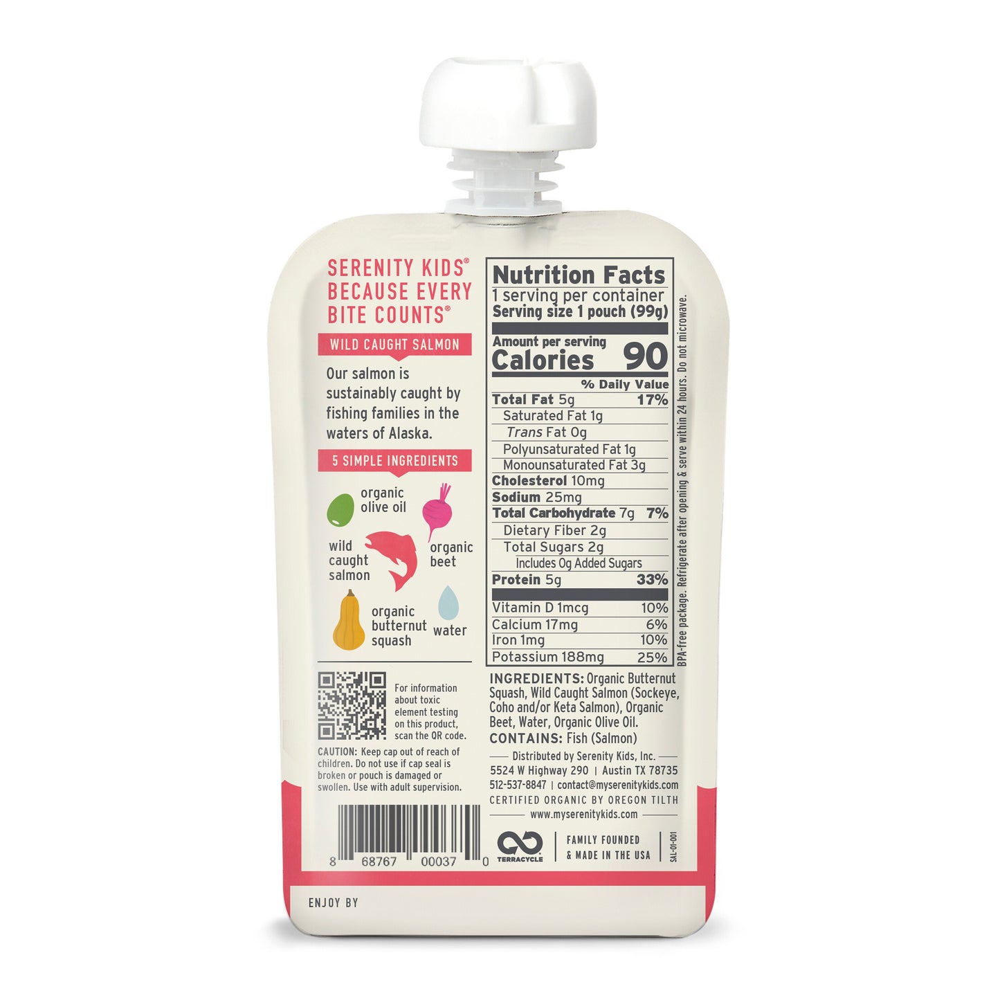 Serenity Kids Organic Pouch - Wild Caught Salmon Butternut Squash & Beet