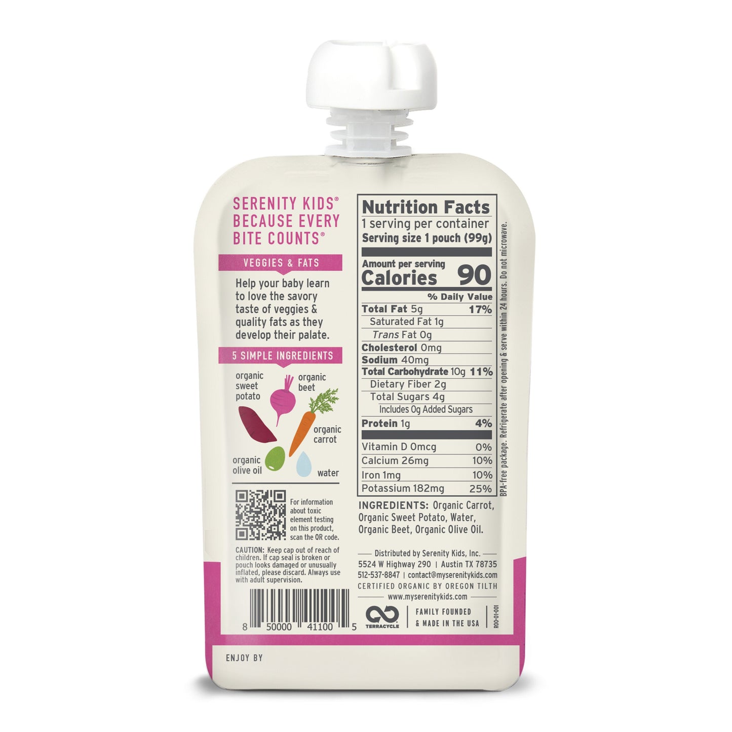 Serenity Kids Organic Roots Pouch - Sweet Potato Carrot Beet & Olive Oil
