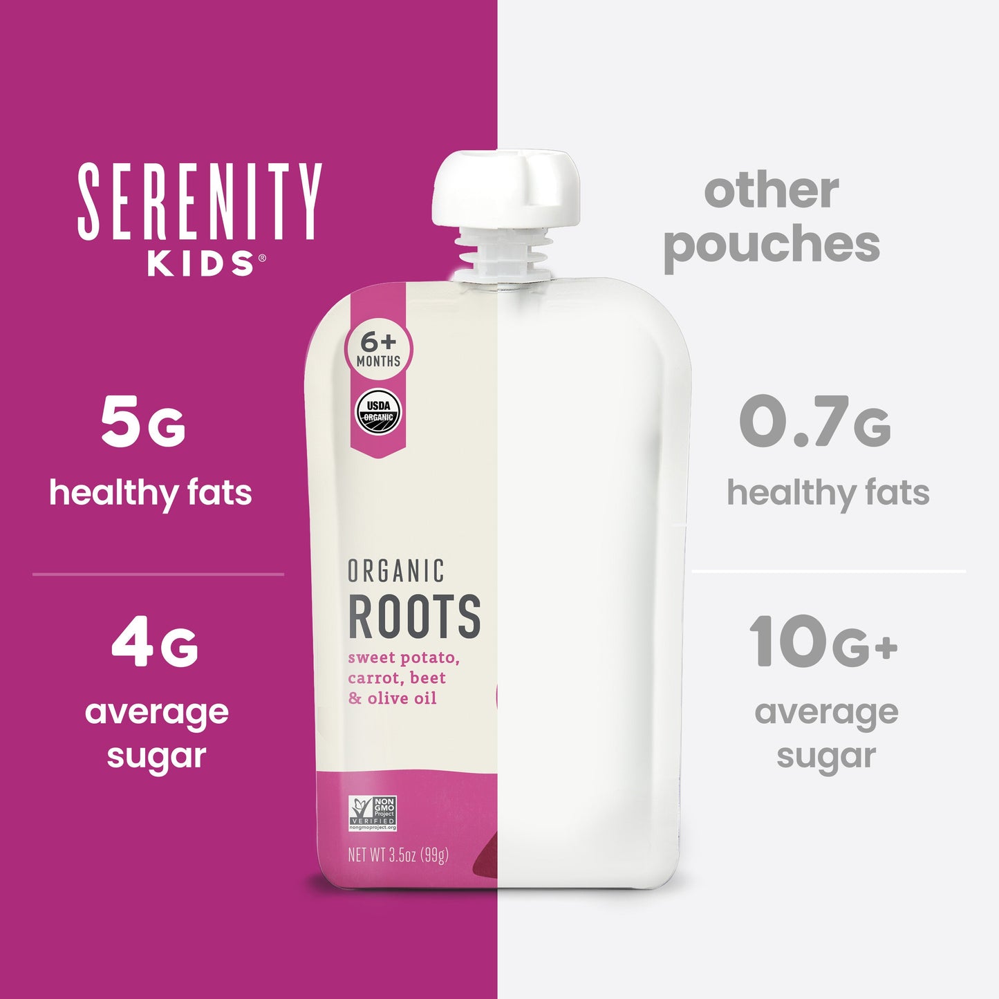Serenity Kids Organic Roots Pouch - Sweet Potato Carrot Beet & Olive Oil