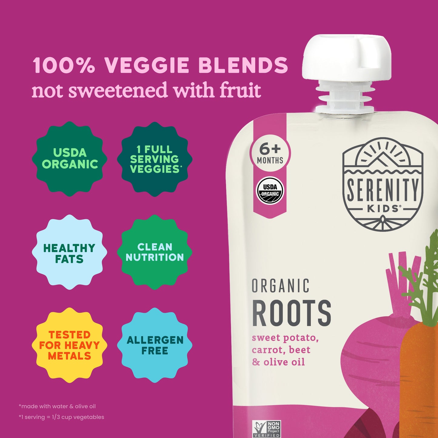 Serenity Kids Organic Roots Pouch - Sweet Potato Carrot Beet & Olive Oil