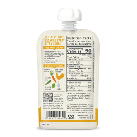Serenity Kids Organic Pouch - Free Range Chicken Peas & Carrots