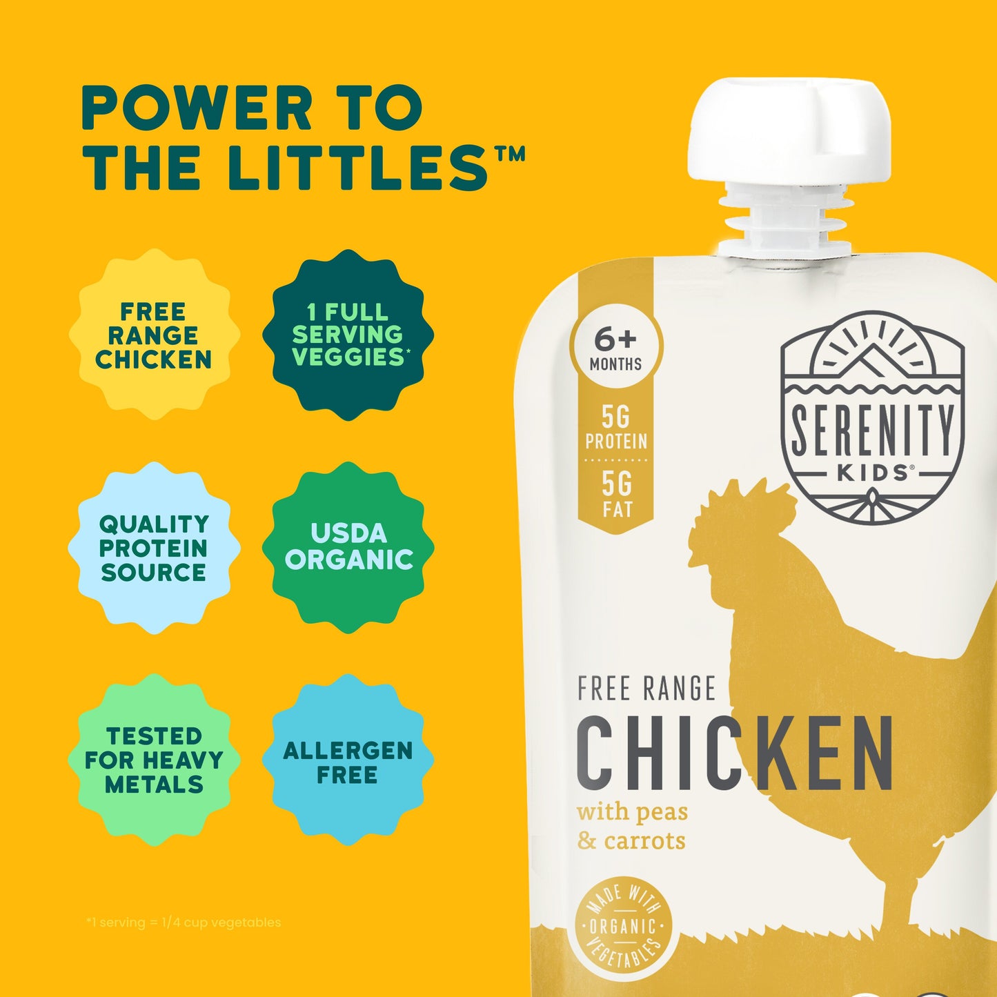 Serenity Kids Organic Pouch - Free Range Chicken Peas & Carrots