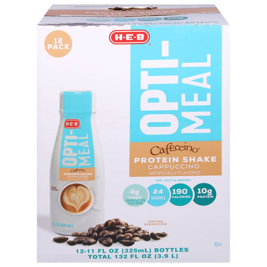 H-E-B Opti-Meal Cafeccino 10g Protein Shakes 12 pk Bottles - Cappuccino