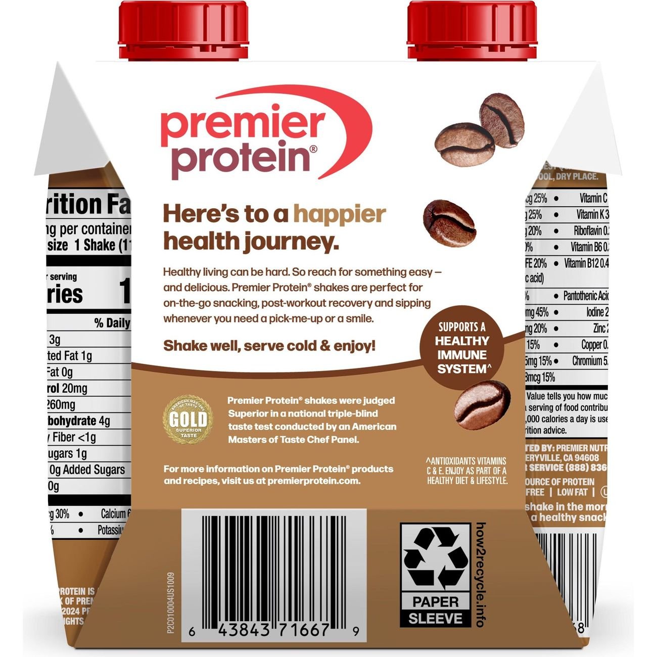 Premier Protein 30g Protein Shakes 4 pk Cartons - Café Latte