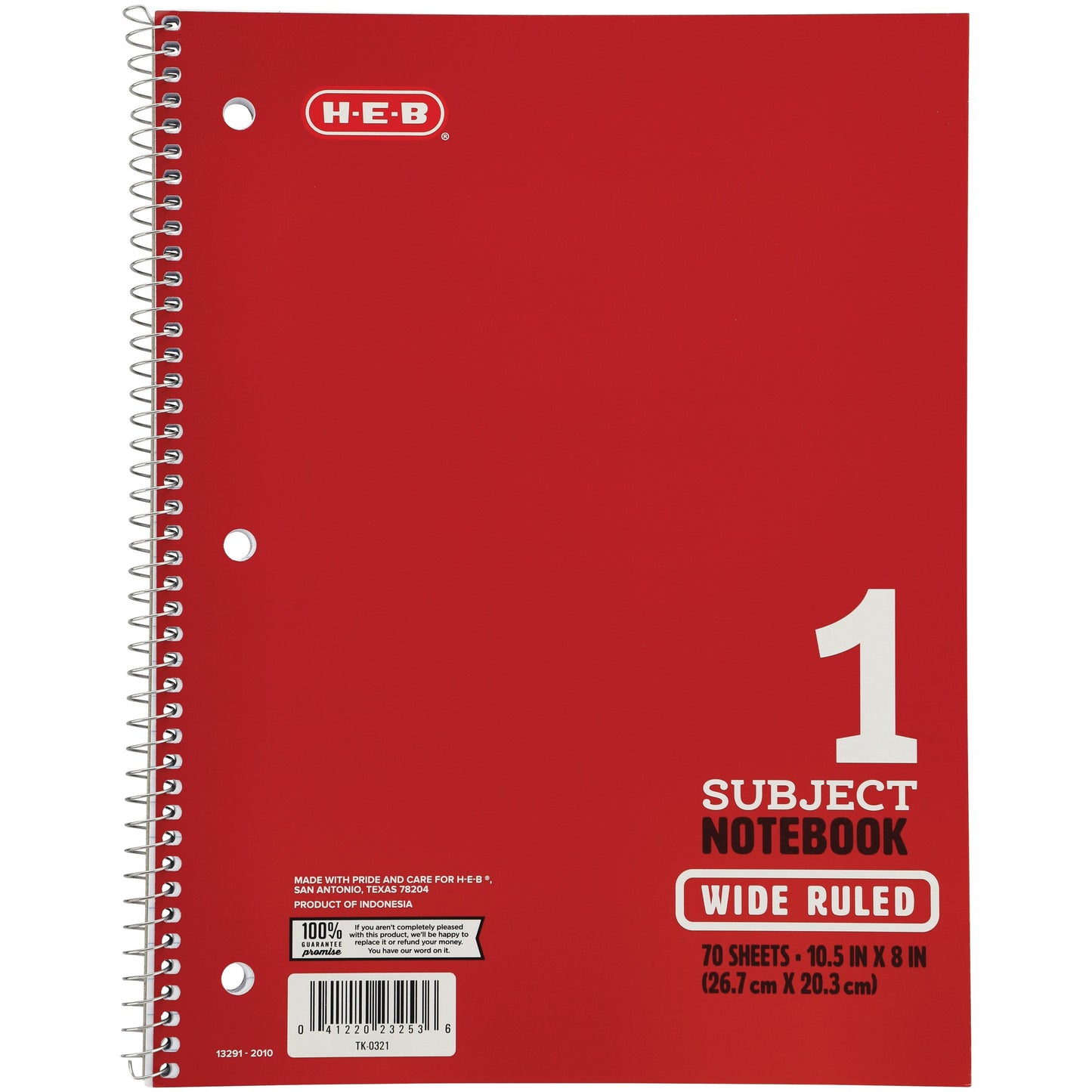 H-E-B 1 Subject Wide Ruled Spiral Notebook - Red
